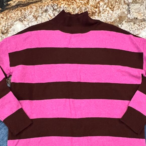 NWT LOFT Pink and Burgundy Striped Mockneck Tunic Sweater - Picture 2 of 9